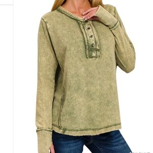 Zenana “ Shawna 3 “ Zenana Acid Wash Long Sleeve Top